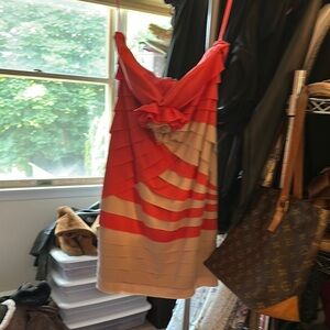 Arden B Red and Beige Striped Mini Dress